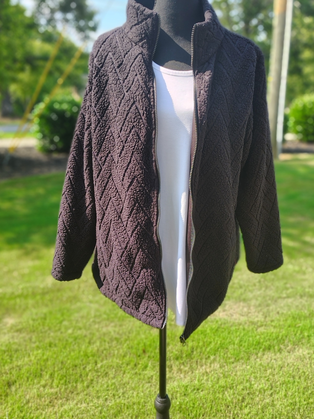St. John's Bay Black Quilted Full-Zip Cardigan